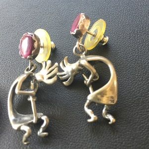 Vtg Sterling Kokopelli Spiny Oyster Earrings